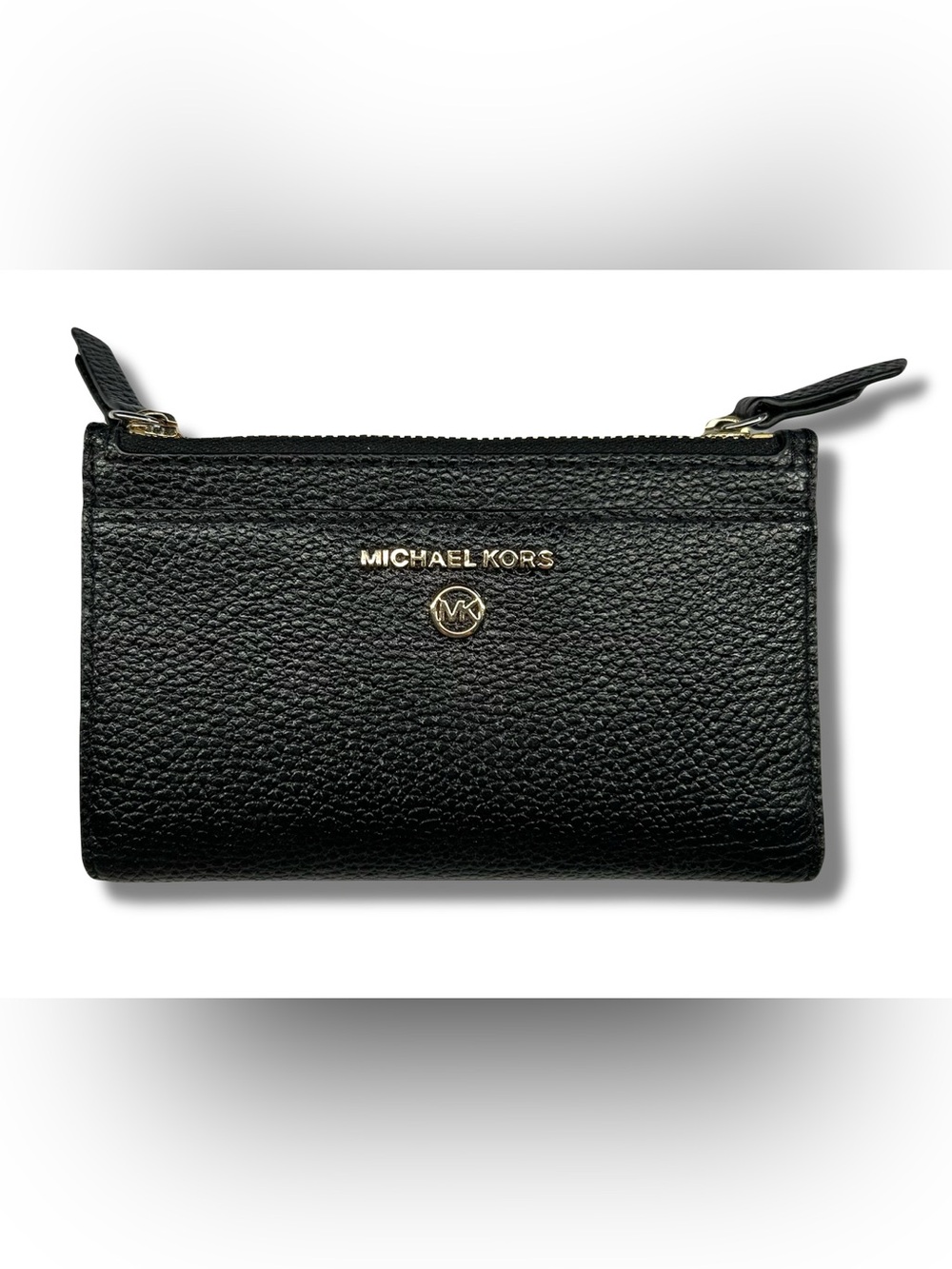 Michael Kors Medium Snap Wallet Pebbled Leather Wallet Black Gold
